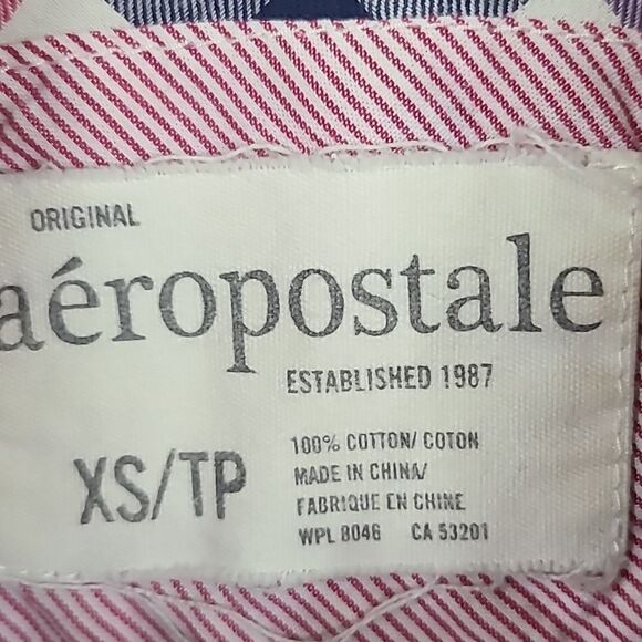 Aeropostale XS Soft Red Blue Check Plaid Button Down Long Sleeve Shirt Y2K 90s - Picture 9 of 11